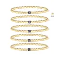 Detail of 4mm 18K gold-plated beaded stretch bracelets with black letter A-E charms - Gold ABCDE Letter Style (BR8017)