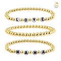 Detail of 4mm 18K gold stainless steel beaded bracelet set with LOVE and MAMA letters - Gold LOVEMAMA Letter Style (BR8018)