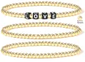 Detail of three 4mm golden beaded bracelets set with LOVE letter beads on white background - Gold LOVE Letter Combo Style (BR8019)