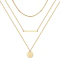 Collana multistrato in acciaio inossidabile dorato con barra e disco martellato placcata 18K - Stile Tre Strati Barra Disco / Oro