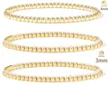 Detail view of 3mm and 4mm 18K gold plated stainless steel beaded bracelets set - Gold Round and Faceted Bead Style (BR8026)