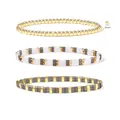 Detail of 4mm golden round beads and colorful enamel tile stretch bracelets combination - Gold Splice Tila Bead Style (BR8027)