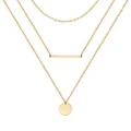 Three-layer 18K gold plated stainless steel chain necklace with bar and disc pendants - Cross Chain Style / 40cm+5cm / Gold