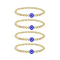 Detailed view of four golden bead bracelets with blue evil eye charms on white background - Four Layered Style / Silver