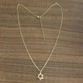 Gold Star of David pendant on thin stainless steel chain with adjustable extension - Gold