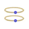 Set of two gold beaded bracelets with blue evil eye charms on a clean white background - Double Layer Style / Silver