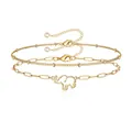 Detail of 18K gold stainless steel layered bracelets featuring elephant charm and beads - Steel Color Two Piece Hollow Elephant Bracelet Set (BR8146)