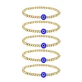 Detailed set of five gold beaded bracelets featuring blue evil eye charms on white background - Five-Layer Style