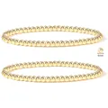 Two-piece set of 4mm 18K gold plated stainless steel bead elastic bracelets for women - Gold Double Strand Bead Style (BR8021)