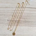 Three-piece layered 18K gold plated stainless steel necklace set with round disc pendant - Cable Chain (NK8055-1) / Gold