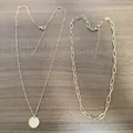 Gold-plated paperclip necklace with letter C pendant and bead chain set for women - Initial B (Style B) / Gold