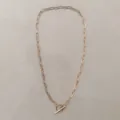Minimalist 18K gold-plated stainless steel paperclip chain necklace with elegant OT toggle clasp - Gold