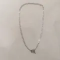 Minimalist silver stainless steel paperclip chain necklace with a toggle clasp closure - Steel