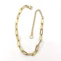 18K gold-plated double-layer stainless steel paperclip chain necklace with zircon charm - Gold (Style 2)