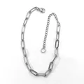 Silver paperclip double-layer necklace with pearl accent and adjustable lobster clasp - Silver (Style 2)