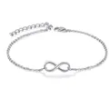 Macro detail of silver infinity symbol pendant on a minimalist stainless steel link chain - Steel
