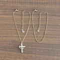 Detail of 18K gold-plated double-layer necklace with sparkling zircon cross pendant - Double Layer Gold With Pendant