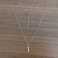 Detailed view of silver Ankh pendant with adjustable O-chain on wooden surface - Necklace (With Chain) / Small Silver 40*24*1.8mm