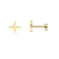 Detail von 18K vergoldetem Flugzeug-Ohrstecker mit flacher Rückseite und poliertem Finish - Flugzeug / Gold