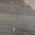 Detail of 18K gold stainless steel box chain necklace with mini cross pendant and clasp - Gold with Box Chain