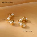 Elegant twisted gold earrings with pearls on silk fabric, 2.3cm height and 6.4g weight - 18K Gold / Gold Twist Spiral Artificial Pearl Style (NMSE-C332-1)