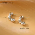 Silver twisted C-shaped earrings with pearls, 2.3cm height and 6.4g weight on gold fabric - 18K Gold / Steel Color Twist Spiral Artificial Pearl Style (NMSE-C332-2)