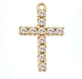 Classic 18K gold plated brass cross pendant set with 11 brilliant white zircon stones - Classic Cross (NK8110) / Single Hole Gold