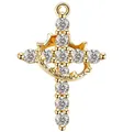 Gold plated brass cross pendant with crown detail and brilliant white zircon stones - Crown Orbit Cross (NK8235) / Single Hole Gold