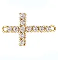 Zircon cross connector pendant in 18K gold plated brass for DIY jewelry making - Classic Cross Connector (NK8110) / Double Hole Gold