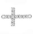 Silver-colored brass cross connector with 11 cubic zirconia stones for jewelry making - Classic Cross Connector (NK8110) / Double Hole Silver