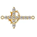 18K gold plated brass cross charm with micro-paved white zircon stones for jewelry - Crown Orbit Cross Connector (NK8235) / Double Hole Gold