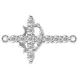 Silver cross pendant with 18K white gold plating and micro-pave 3A cubic zirconia - Crown Orbit Cross Connector (NK8235) / Double Hole Silver
