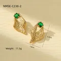 Irregular gold hammered earrings with green zircon stones in a vintage style - Green Zirconia Conch Style (NMSE-C238-2) / 18K Gold / Gold