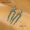 Pendientes de lujo de acero inoxidable con cristales azules sobre tela de seda naranja - Estilo de Borla de Strass con Piedra Cuadrada Azul (NMSE-C245-5)