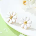 Élégantes boucles d'oreilles marguerites en acier inoxydable doré pour l'été - Boucles d'Oreilles Fleur Blanche