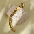 18K gold plated titanium steel cuban link bracelet with engravable metal bar - 18K Gold / Gold (NMSB-F228-1)
