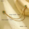 Dettaglio delle spille a girasole con pietre verdi e catene di lunghezza 14/17 cm - Placcato Oro 18K / Oro con pietra verde