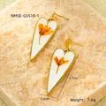 Golden heart drop earrings with orange dried flowers and dimensions 3.7cm by 1.6cm - Heart Shaped Orange Dried Flower Drop Earrings (NMSE-G5510-1)