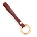 Brown leather keychain wristlet with a gold alloy snap ring on white background - Dark Brown