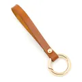 Caramel brown leather keychain strap with a golden alloy spring ring and metallic rivet - Light Brown