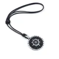 Vintage round pendant necklace with silver zodiac symbols and black woven cord - Astrological Rune Disk (3)