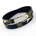 Double-wrap camo pattern faux leather bracelet with silver stainless steel buckle - Camouflage (Stainless Steel Clasp)