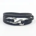 Vintage punk zwart lederen wikkelarmband met een antiek zilveren S-vormige slangsluiting - Zwart