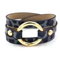 Dreilagiges Wickelarmband mit Leopardenmuster aus PU-Leder und großem goldener Metallring - Leopardenmuster Grau