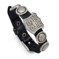 Punk Route 66 zwart leren armband voor heren met vintage studs en verstelbare gesp - Zwart