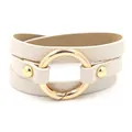 Wickelarmband aus cremefarbenem PU-Leder mit zentralem goldenem Ring-Detail - Beige