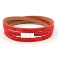 Multilayer red PU leather wrap bracelet with happiness love embossing and magnetic clasp - Red
