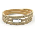 Multilayer leather wrap bracelet in beige with motivational lettering and magnetic clasp - Gold