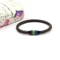 Brown braided leather bracelet with rainbow magnetic clasp for men and women - Brown