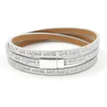 Three-layer white PU leather wrap bracelet with engraved inspirational lettering and magnetic clasp - Silver